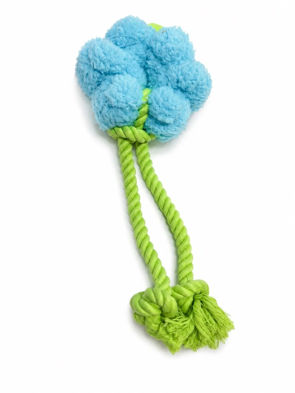 Plush Blue Pom Rope Dog Toy – Blue & Lime Green Keep your pup entertained nwt